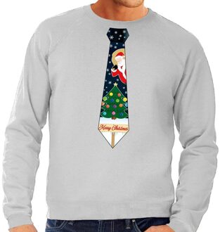 Bellatio Decorations Foute kerst sweater met kerstmis stropdas grijs voor heren 2XL (56) - kerst truien