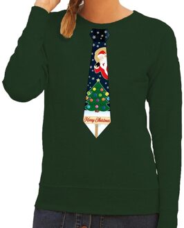 Bellatio Decorations Foute kerst sweater met kerstmis stropdas groen voor dames 2XL (44) - kerst truien