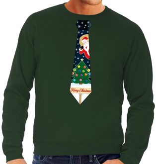 Bellatio Decorations Foute kerst sweater met kerstmis stropdas groen voor heren 2XL (56) - kerst truien