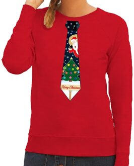 Bellatio Decorations Foute kerst sweater met kerstmis stropdas rood voor dames 2XL (44) - kerst truien