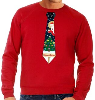 Bellatio Decorations Foute kerst sweater met kerstmis stropdas rood voor heren 2XL (56) - kerst truien