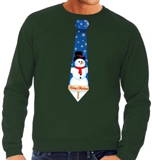 Bellatio Decorations Foute kerst sweater met sneeuwpop stropdas groen voor heren 2XL (56) - kerst truien