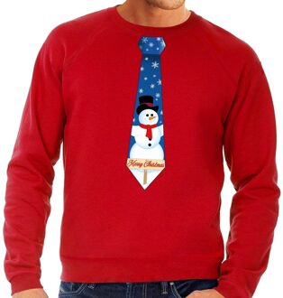 Bellatio Decorations Foute kerst sweater met sneeuwpop stropdas rood voor heren 2XL (56) - kerst truien