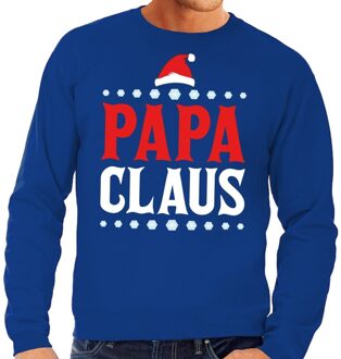 Bellatio Decorations Foute kerst sweater voor vaders blauw Papa Claus M (50) - kerst truien