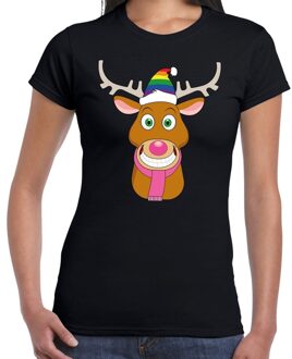 Bellatio Decorations Foute Kerst t-shirt Gay Rudolf het rendier zwart dames L - kerst t-shirts