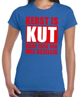 Bellatio Decorations Foute Kerst t-shirt Kerst is kut maar toch ook wel gezellig blauw voor dames 2XL