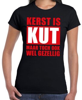 Bellatio Decorations Foute Kerst t-shirt Kerst is kut maar toch ook wel gezellig zwart voor dames 2XL