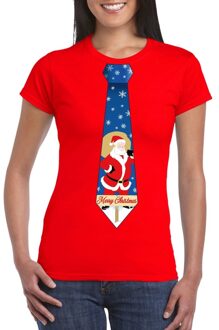 Bellatio Decorations Foute kerst t-shirt met kerstman stropdas rood voor dames 2XL - kerst t-shirts