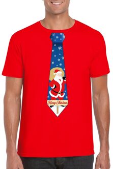 Bellatio Decorations Foute kerst t-shirt met kerstman stropdas rood voor heren 2XL - kerst t-shirts