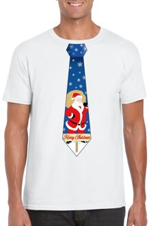 Bellatio Decorations Foute kerst t-shirt met kerstman stropdas wit voor heren L - kerst t-shirts