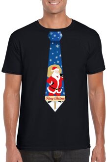 Bellatio Decorations Foute kerst t-shirt met kerstman stropdas zwart voor heren 2XL - kerst t-shirts