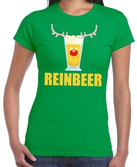 Bellatio Decorations Foute Kerst t-shirt Reinbeer groen voor dames Blauw
