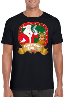 Bellatio Decorations Foute Kerst t-shirt Run Rudolf voor heren Zwart