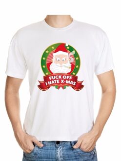 Bellatio Decorations Foute Kerst t-shirt wit Fuck off I hate x-mas heren