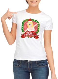 Bellatio Decorations Foute kerst t-shirt wit merry christmas voor dames Multi