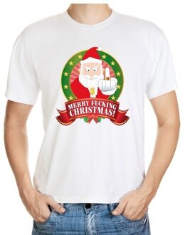 Bellatio Decorations Foute Kerst t-shirt wit Merry Fucking Christmas voor heren