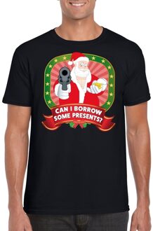 Bellatio Decorations Foute Kerst t-shirt zwart can I borrow some presents voor heren - Kerst shirts 2XL