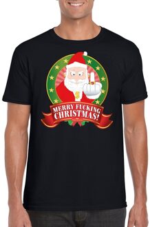 Bellatio Decorations Foute Kerst t-shirt zwart gangster Kerstman - Merry Fucking Christmas voor heren - Kerst shirts 2XL