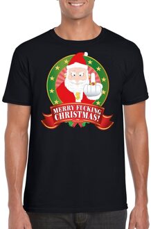 Bellatio Decorations Foute Kerst t-shirt zwart Merry Fucking Christmas voor heren