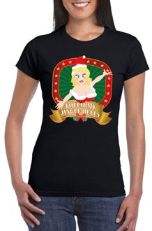 Bellatio Decorations Foute kerst t-shirt zwart Touch my jingle bells voor dames - Foute kerst shirts XS