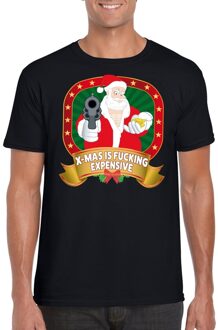 Bellatio Decorations Foute Kerst t-shirt zwart X-mas is fucking expensive voor heren - Kerst shirts 2XL