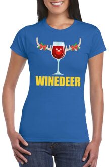 Bellatio Decorations Foute Kerst t-shirts - Wijntje - Winedeer - blauw - voor dames - Kerstkleding truien