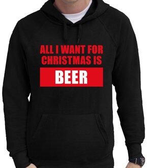 Bellatio Decorations Foute kerstborrel hoodie all i want for christmas is beer zwart voor heren 2XL - kerst truien