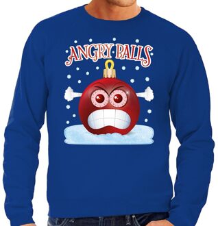 Bellatio Decorations Foute kerstborrel sweater / kersttrui Angry balls blauw voor heren 2XL (56) - kerst truien