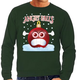 Bellatio Decorations Foute kerstborrel sweater / kersttrui Angry balls groen voor heren 2XL (56) - kerst truien