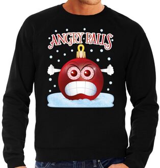 Bellatio Decorations Foute kerstborrel sweater / kersttrui Angry balls zwart voor heren 2XL (56) - kerst truien