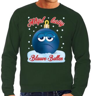 Bellatio Decorations Foute kerstborrel sweater / kersttrui Blauwe ballen / blue balls groen voor heren 2XL (56) - kerst truien