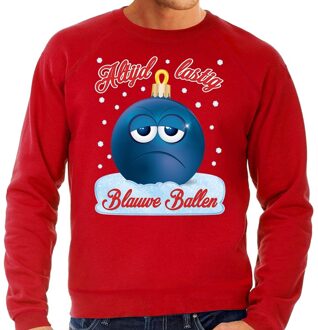 Bellatio Decorations Foute kerstborrel sweater / kersttrui Blauwe ballen / blue balls rood voor heren 2XL (56) - kerst truien