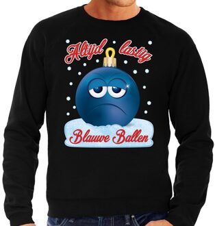 Bellatio Decorations Foute kerstborrel sweater / kersttrui Blauwe ballen / blue balls zwart voor heren 2XL (56) - kerst truien