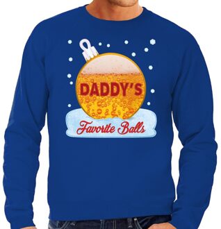 Bellatio Decorations Foute kerstborrel sweater / kersttrui Daddy his favorite balls met bier print blauw voor heren 2XL (56) - kerst truien