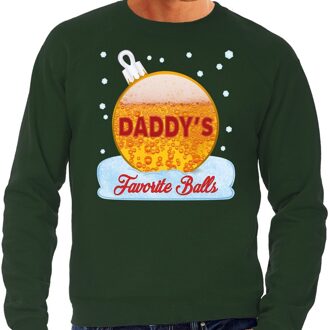 Bellatio Decorations Foute kerstborrel sweater / kersttrui Daddy his favorite balls met bier print groen voor heren 2XL (56) - kerst truien