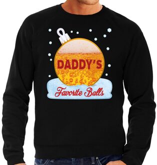 Bellatio Decorations Foute kerstborrel sweater / kersttrui Daddy his favorite balls met bier print zwart voor heren 2XL (56) - kerst truien