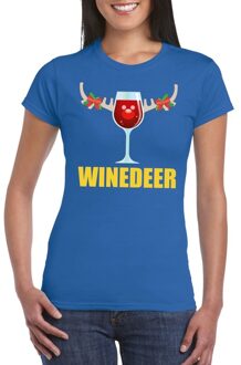 Bellatio Decorations Foute kerstborrel t-shirt blauw Winedeer dames 2XL - kerst t-shirts