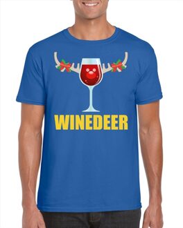 Bellatio Decorations Foute kerstborrel t-shirt blauw Winedeer heren 2XL - kerst t-shirts