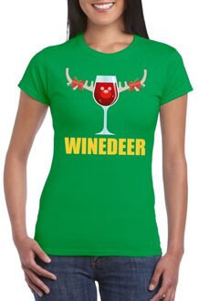 Bellatio Decorations Foute kerstborrel t-shirt groen Winedeer dames 2XL - kerst t-shirts