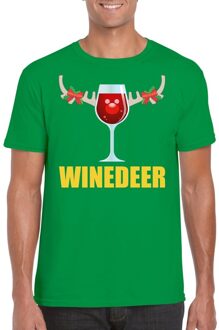 Bellatio Decorations Foute kerstborrel t-shirt groen Winedeer heren 2XL - kerst t-shirts