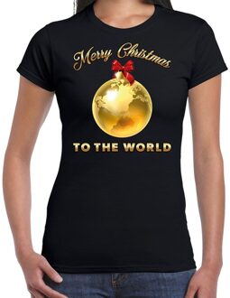 Bellatio Decorations Foute kerstborrel t-shirt / kerstshirt Merry Christmas to the world op zwart dames 2XL - kerst t-shirts