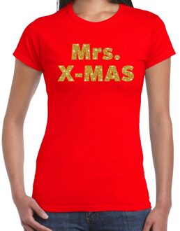 Bellatio Decorations Foute kerstborrel t-shirt / kerstshirt mrs x-mas glitter goud op rood dames 2XL - kerst t-shirts