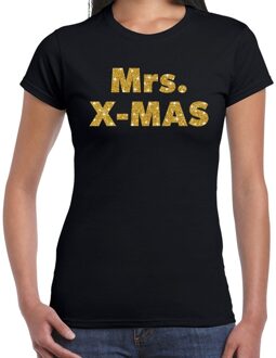 Bellatio Decorations Foute kerstborrel t-shirt / kerstshirt mrs x-mas glitter goud op zwart dames 2XL - kerst t-shirts