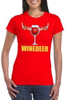 Bellatio Decorations Foute kerstborrel t-shirt rood Winedeer dames 2XL - kerst t-shirts