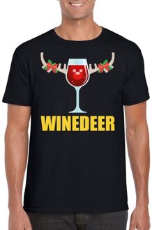 Bellatio Decorations Foute kerstborrel t-shirt zwart Winedeer heren 2XL - kerst t-shirts