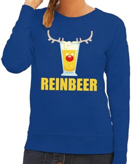 Bellatio Decorations Foute kerstborrel trui blauw Reinbeer dames 2XL (44) - kerst truien