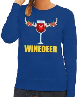 Bellatio Decorations Foute kerstborrel trui blauw Winedeer dames 2XL (44) - kerst truien