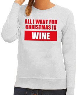 Bellatio Decorations Foute kerstborrel trui grijs All I Want Is Wine dames 2XL (44) - kerst truien