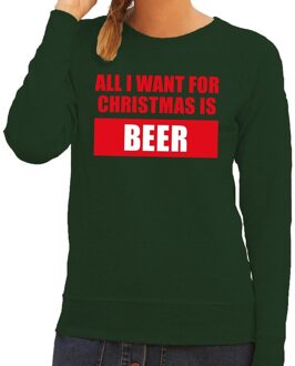 Bellatio Decorations Foute kerstborrel trui groen All I Want Is Beer dames 2XL (44) - kerst truien