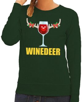 Bellatio Decorations Foute kerstborrel trui groen Winedeer dames 2XL (44) - kerst truien